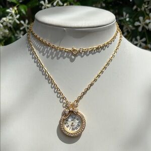 Gold-tone Crystal Pendant Watch 27.5”Necklace - Women Jewelry